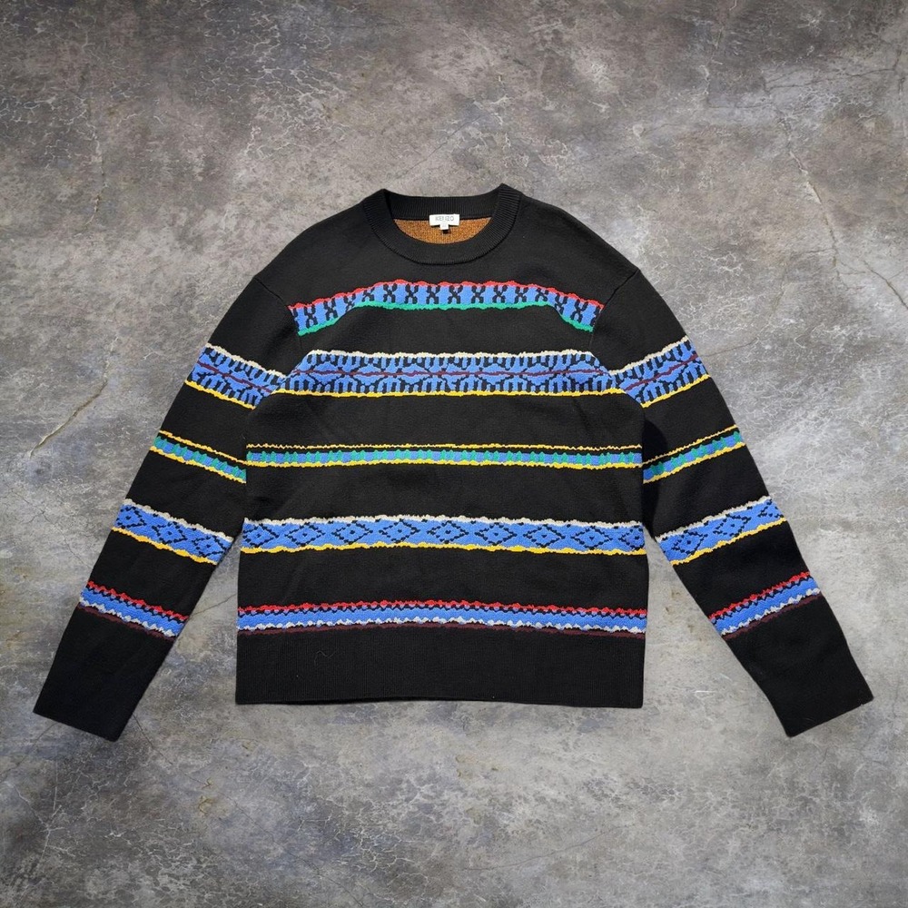 Kenzo Paris Womens Black Geometric Stripe Diamond Knit Sweater Size M